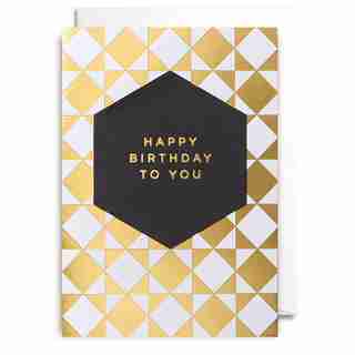 Paper E. Clips Birthday Card Black and Gold Hexagon