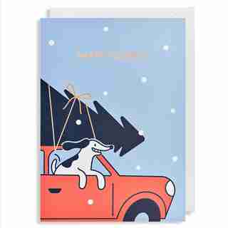 Holiday Card Dog in Car