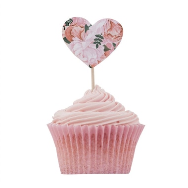 Ginger Ray Boho Cupcake Sticks Floral Hearts - Set of 10