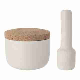LEO STONE MORTAR AND PESTLE WITH CORK LID