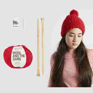 Wool and the Gang Happy Daze Beanie Knitting Kit Lipstick Red