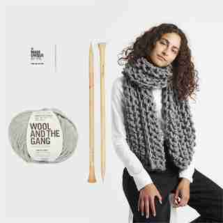 Wool and the Gang Triple Threat Scarf Knitting Kit Tweed Grey