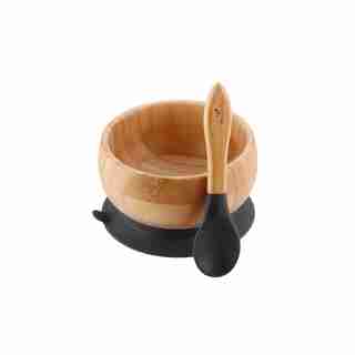 AVANCHY STAY-PUT BABY BAMBOO SUCTION BOWL+SPOON, BLACK