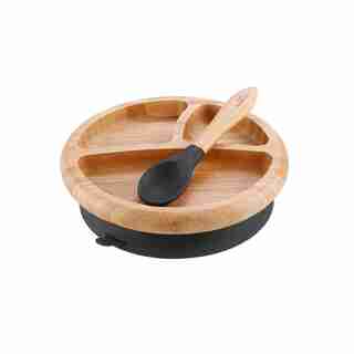 AVANCHY STAY-PUT BABY BAMBOO SUCTION PLATE+SPOON, BLACK