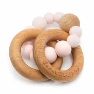 Loulou Lollipop Wood and Silicone Rattle Pink