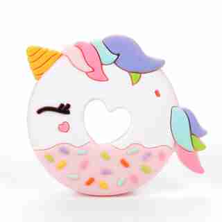 LOULOU LOLLIPOP SILICONE BABY TEETHER, PINK UNICORN DONUT