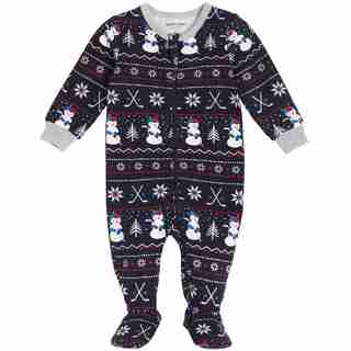 Petit Lem Navy Snowman Hockey Organic Cotton Sleeper Baby 12-24 Months