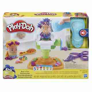 Play-Doh Buzz 'n Cut Fuzzy Pumper Barber Shop Toy with Electric Buzzer and 5 Non-Toxic Play-Doh Colors, 2-Ounce Cans