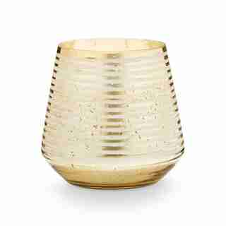 ILLUME WINTER WHITE MIDSIZED STRIPED GLASS CANDLE