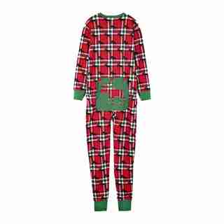 Adult Union Suit - Holiday Moose on Plaid, Small