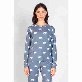 PJ SALVAGE BEAR WITH ME BEARS LONGSLEEVE TOP CHARCOAL Medium