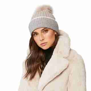 SOIA & KYO CIEL QUARTZ TUQUE WITH FUR POMPOM