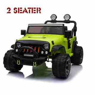 Ride On Car, 12V Kids Motorized Car Truck with 2 Seater, Full LED Lights, Parental Remote Control, MP3 Player, 3 Speeds, Handle Bar and Caster Wheel (GREEN)