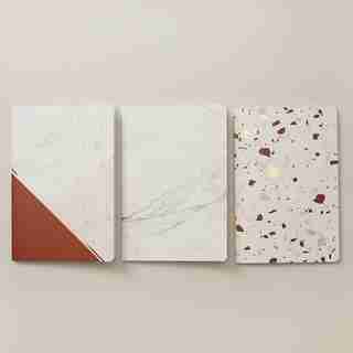 SET OF 3 NOTEBOOKS SMALL GEO PINK & COGNAC