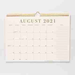 Aug 2021 - Dec 2022 17 Month Spiral Gold and White Calendar