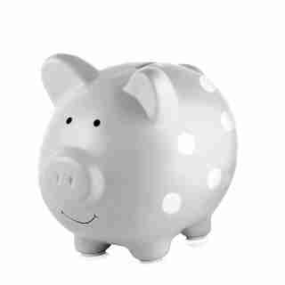 PEARHEAD GREY-SPOT CERAMIC PIGGY BANK