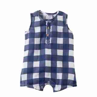 Mud Pie Muslin Navy Gingham Romper 0 - 3 Months