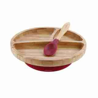 Avanchy bambou aspiration bambin plaque + cuillère - Magenta