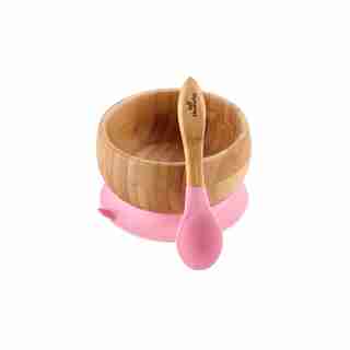 Avanchy bambou aspiration bébé bol + cuillère - Rose