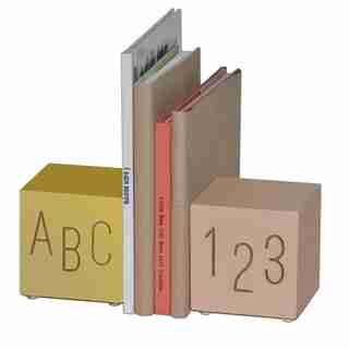 ABC123 Wooden Bookends, Pink/Gold
