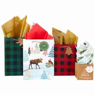Gift Bag Bundle Buffalo Plaid Moose