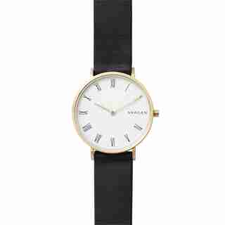 Skagen Slim Hald Black Leather Watch