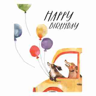 Birthday Card Dog Balloon Car