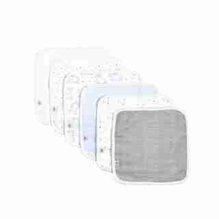 Snugabye® Dream Terry Knit Washcloth 100% Cotton Blue, Grey, White 6-Pack
