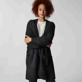 LONG BASKET WEAVE CARDIGAN CHARCOAL SMALL-MEDIUM