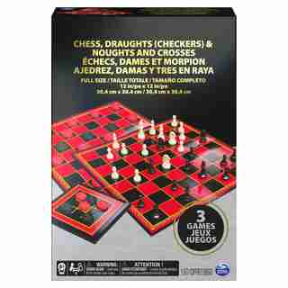 Classic Chess Checkers and Tic-Tac-Toe Set, for Families and Kids Ages 6 and up