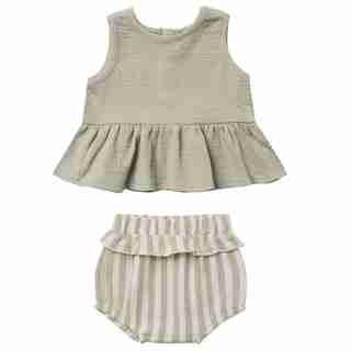 Quincy Mae Sleeveless Peplum Set - Sage Stripes Baby 6-12 Months