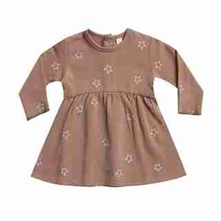 Quincy Mae Fleece Dress All Over Star Embroidery 3 - 6 Months Clay
