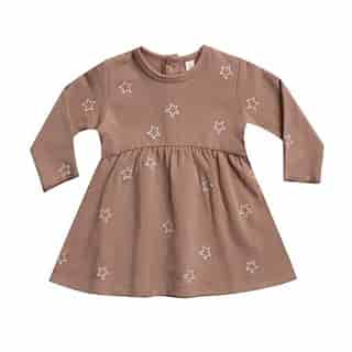 Quincy Mae Fleece Dress All Over Star Embroidery 6 - 12 Months Clay