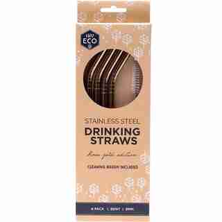 ROSE GOLD STAINLESS STEEL CURVED REUSABLE STRAWS