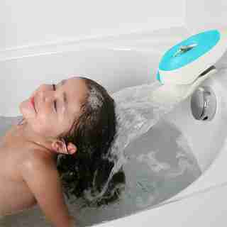 BOON FLO Water Deflector, Faucet Cover with Bubble Bath Dispenser Blue