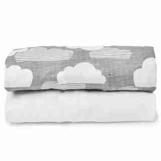 Draps pour lit de bébé pliable nuages/blancs — ensemble de 2