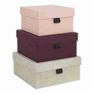 OUI X BIGSO TILLY NESTED STORAGE BOXES DUSTY ROSE LINEN PLUM SET OF 3