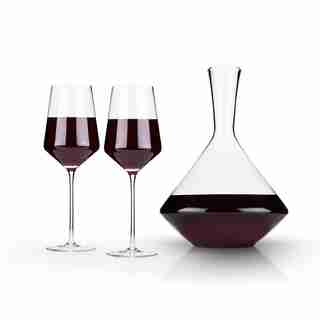 3-Piece Angled Crystal Bordeaux Wine Glass and Decanter Set