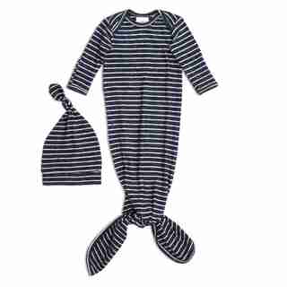 Snuggle Knit Gown and Hat Set - Navy Stripe