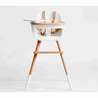 OVO Max Luxe high chair with PU leather harness - White/Natural (INDIGO EXCLUSIVE)