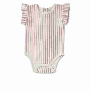 Pehr Stripes Away Short Sleeve Ruffle One - Piece - Pink - 0 - 3 Months