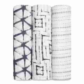 SILKY SOFT SWADDLES 3-PACK, PEBBLE SHIBORI