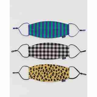Baggu 3-Pack Reusable Cotton Face Masks Gingham, Leopard And Stripes