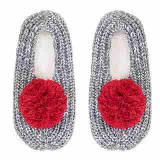 Verloop Pommed Rib Slippers Grey Marl Red Small/Medium