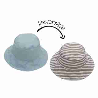 CHAPEAU DE SOLEIL RÉVERSIBLE À MOTIF POUR BÉBÉ – BLEU ET RAYURES, 6-12 M