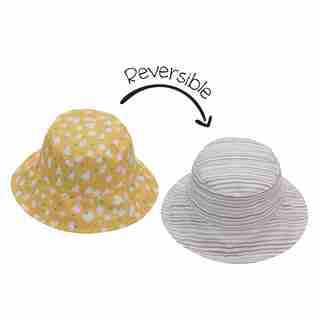 CHAPEAU DE SOLEIL RÉVERSIBLE À MOTIF POUR BÉBÉ – SPOTS MIMOSA ET RAYURES, 0-6 M