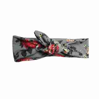 Baby Wisp Top Knot Headband, Grey Floral Print 3m+