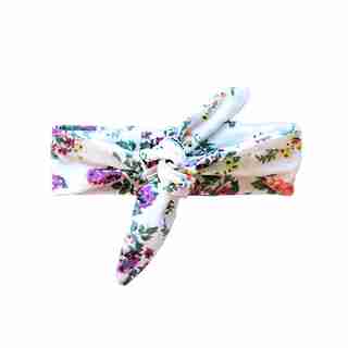 Baby Wisp Top Knot Headband, White Floral Print 3m+