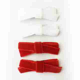 Baby Wisp Velvet Hand Tied Bows 4 Pack - Red/White