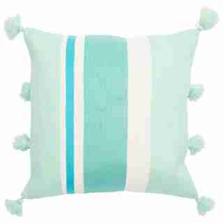 TASSEL PILLOW COVER TONAL STRIPE MINT 18” X 18”